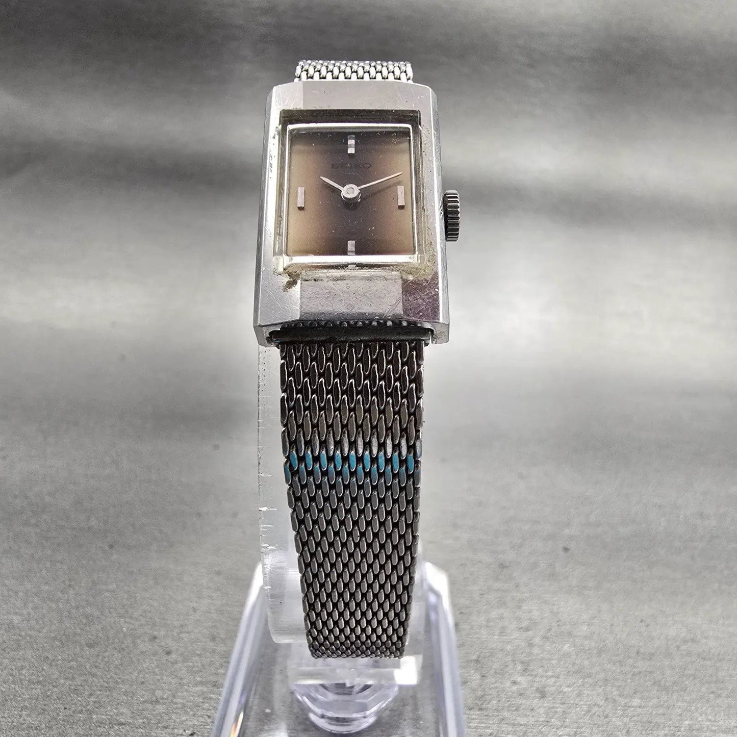 Seiko Watch Women 16mm Brown Dial Silver Tone Rectangle Manual 11-3840 Works5