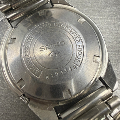 Seiko 5 Watch Men 37mm Silver Dial Silver Tone Daydate Round 5139-8000 Runs10
