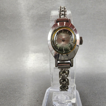 Orient Watch Women 17mm Green Dial Silver Tone Oval Manual Wind Runs Vintage5