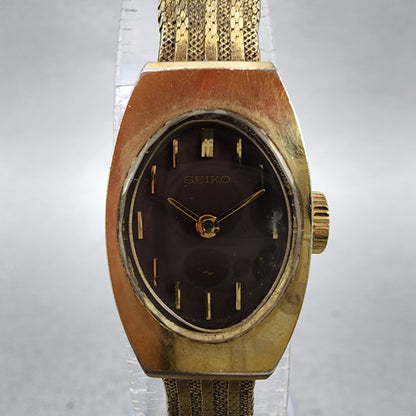 Seiko Watch Women 15mm Brown Dial Gold Tone Manual Wind Rectangle 117039 Runs1
