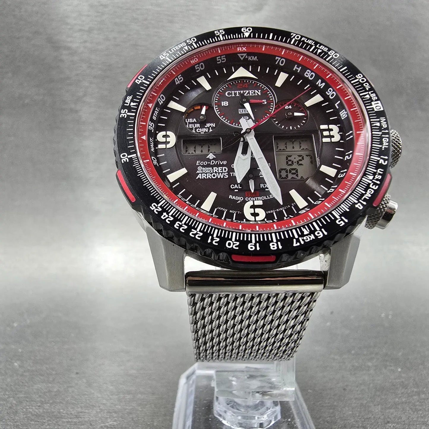 Citizen Skyhawk Red Arrows Watch Men 45mm Black Dial Steel Red Eco-Drive Works6