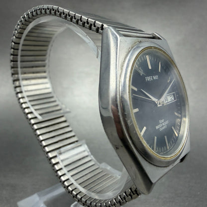Citizen Freeway Watch Men 35mm Black Dial Silver Tone Daydate Round New Battery3