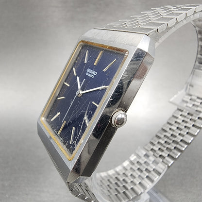VTG Seiko Tank Watch Men 28mm Blue Dial Steel Rectangle 78105029 PARTS3