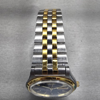 Seiko Watch Men 37mm Blue Dial Two Tone Daydate Round V743-8A20 New Battery VTG4