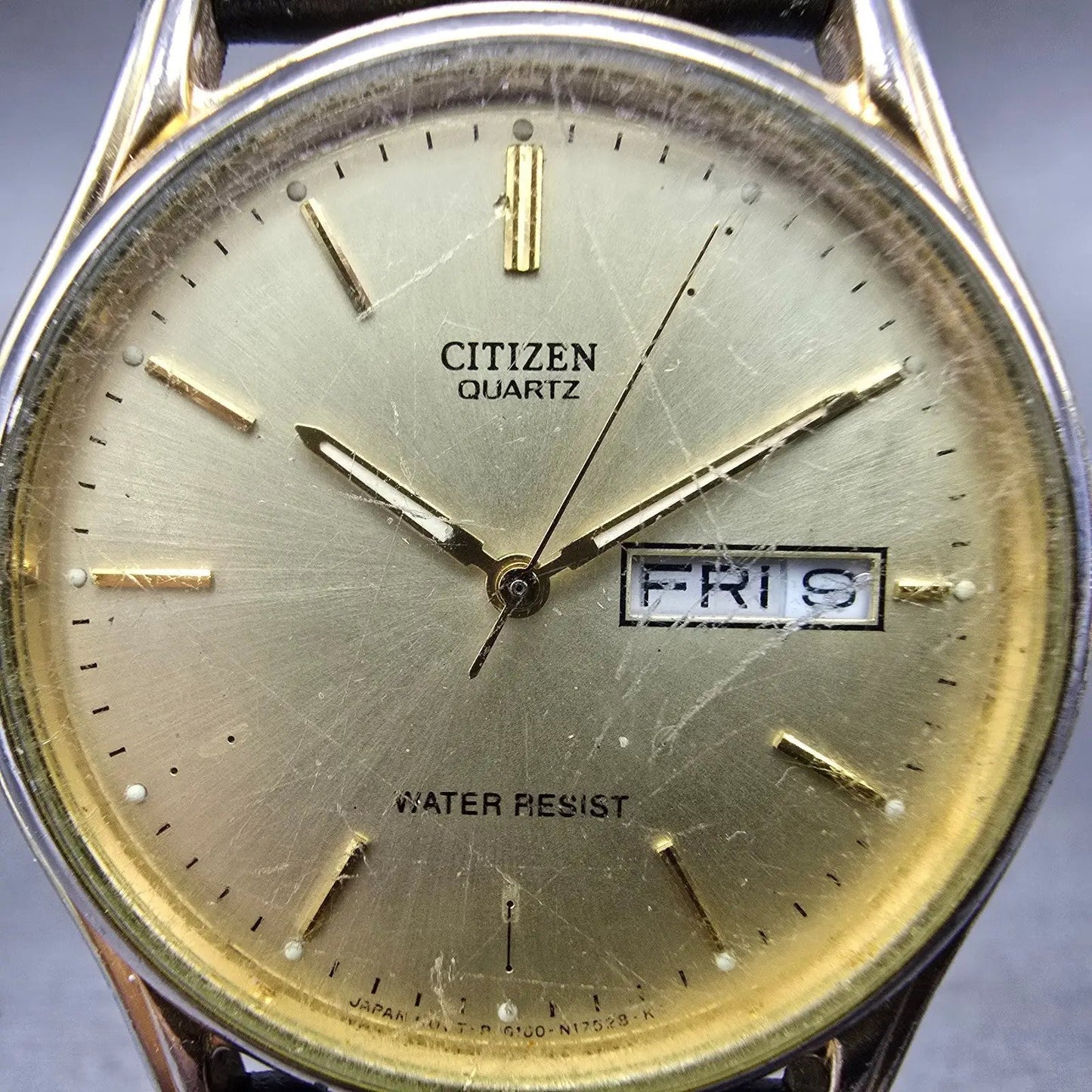 Citizen Watch Men 34mm Champagne Dial Gold Tone Daydate 6100-S38222 New Battery1