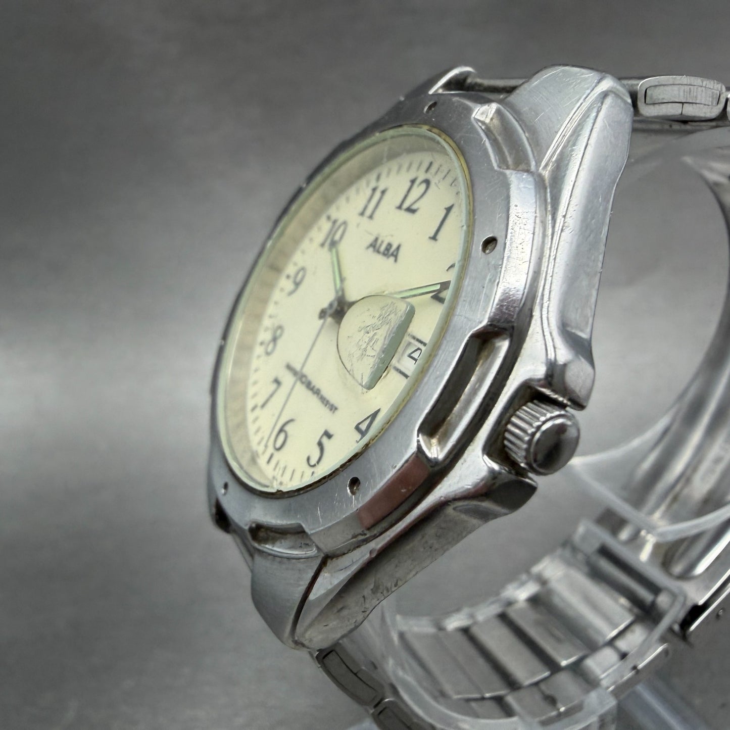 Seiko Alba Watch Men 39mm White Dial Silver Tone Date V732-0S00 New Battery VTG2