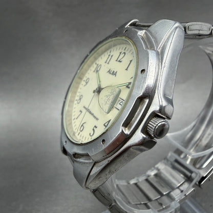 Seiko Alba Watch Men 39mm White Dial Silver Tone Date V732-0S00 New Battery VTG2