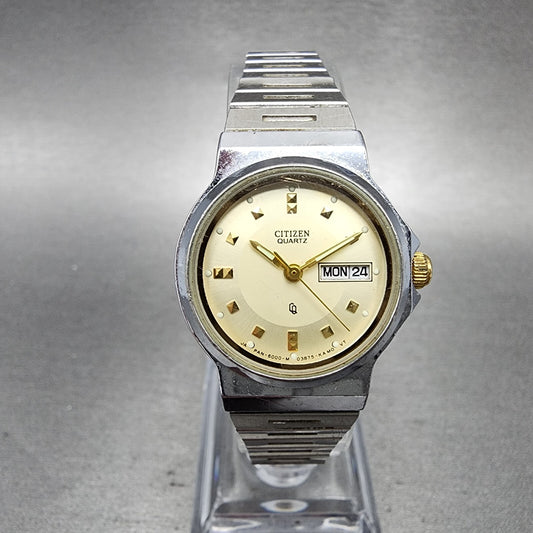 Citizen CQ Watch Women 24mm Champagne Dial Silver Tone Daydate Round New battery