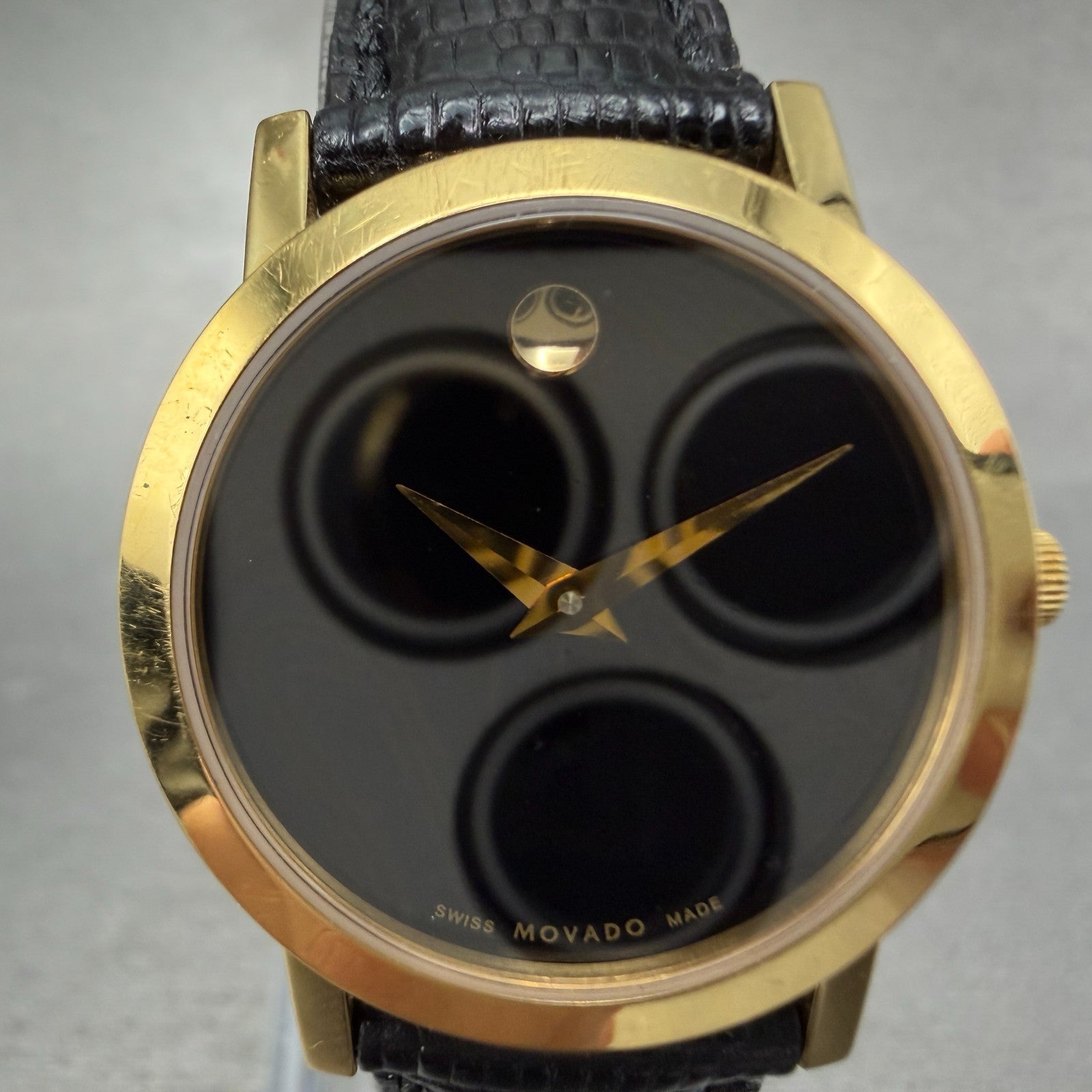 Movado Museum Watch Women 26mm Black Dial Gold Tone Round 88 A1 1837 New Battery1
