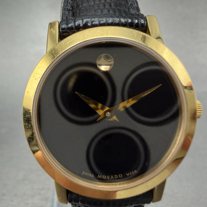 Movado Museum Watch Women 26mm Black Dial Gold Tone Round 88 A1 1837 New Battery1