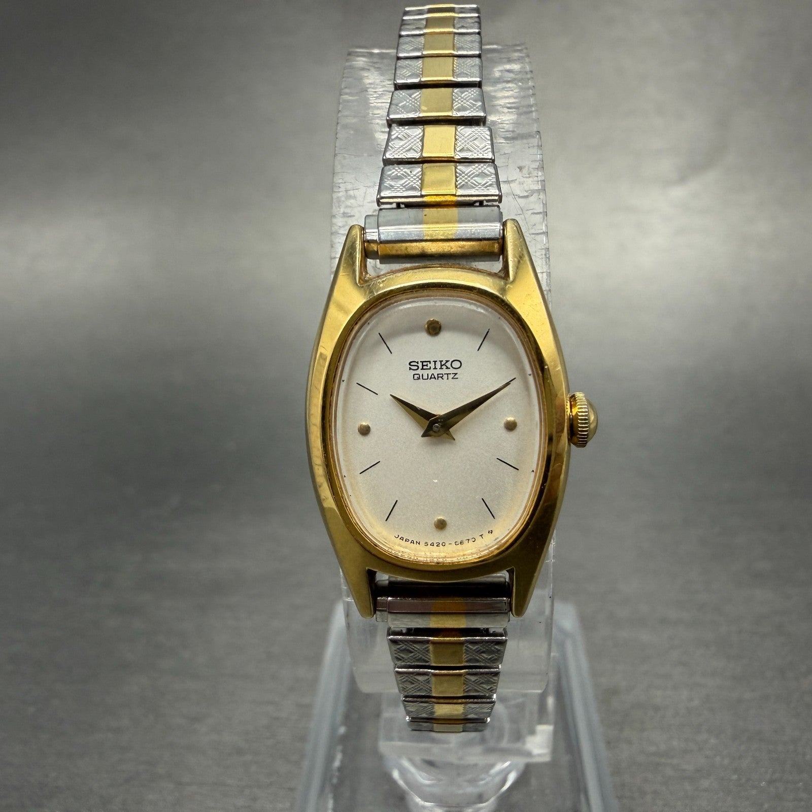 Seiko Watch Women 17mm Silver Dial Two Tone Oval 5420-5330 New Battery Vintage0