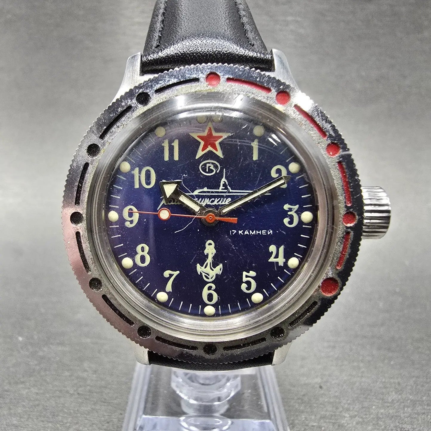 VOSTOK Komandirskie Watch Men 40mm Blue Dial Silver Tone Manual Wind Runs VTG1