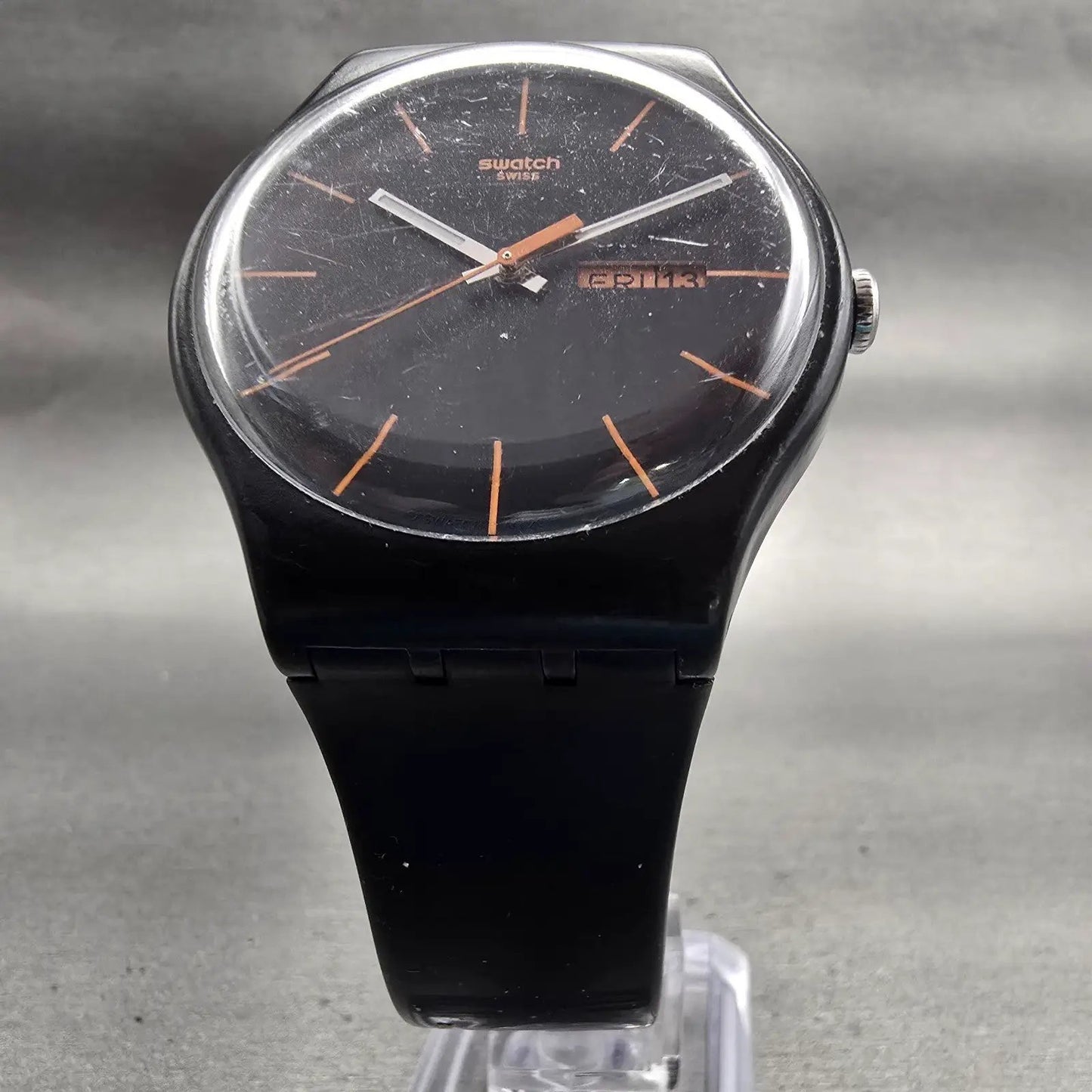 Swatch DARK REBEL Watch Men Black Dial Black Tone Daydate SUOB704 New Battery5