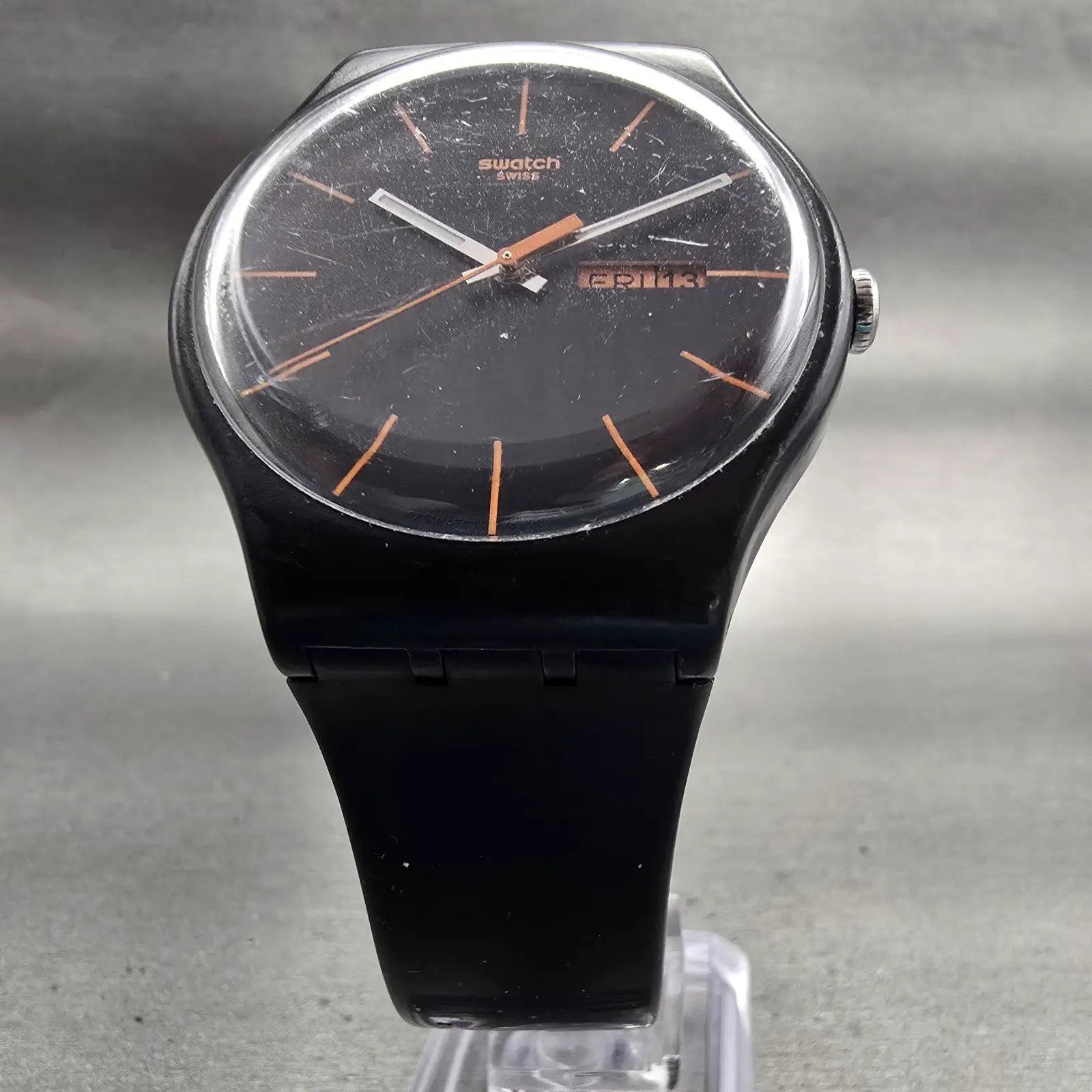 Swatch DARK REBEL Watch Men Black Dial Black Tone Daydate SUOB704 New Battery5