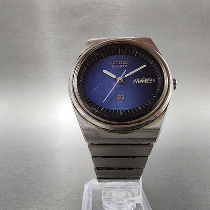 Seiko SQ Watch Men 35mm Blue Dial Silver Tone Daydate 7546-8200 New Battery