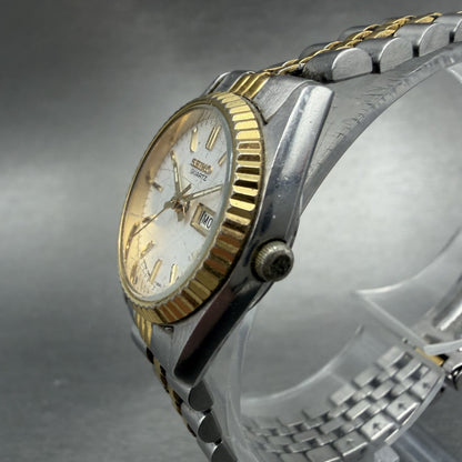 Seiko Watch Women 24mm White Dial Two Tone Daydate Round 7N83-0049 New Batt AY542