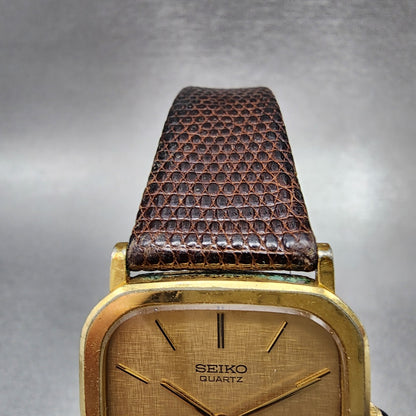 Seiko Tank Watch Men 28mm Gold Dial Gold Tone Rectangle 60205049 New Battery4
