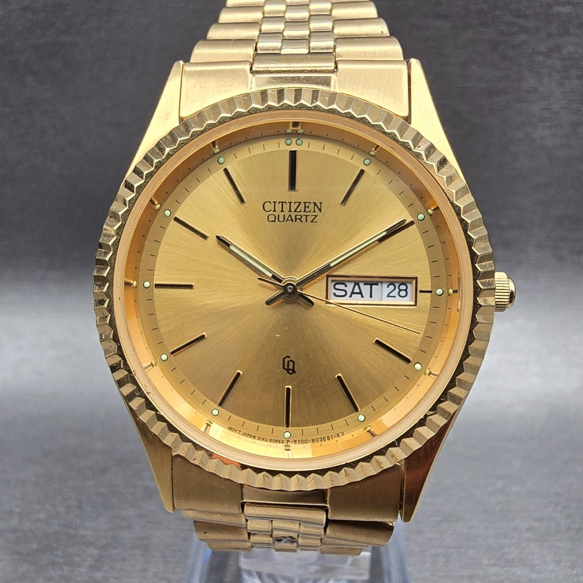 Citizen President Watch Men 35mm Gold Dial Gold Tone Daydate 6100-R00391 New Bat0