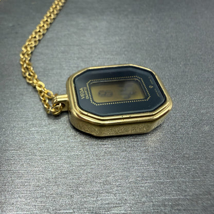Vega Necklace Watch Women Digital LCD Gold Tone Octagon New Battery Vintage3