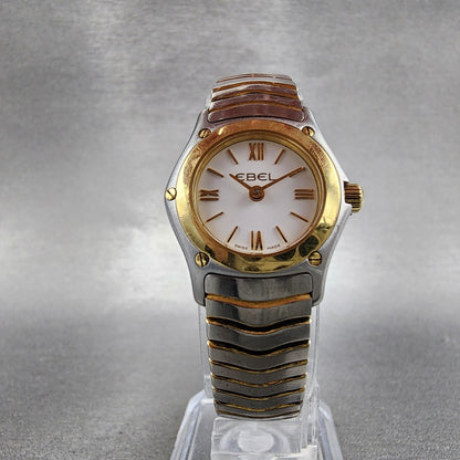 Ebel Classic Wave Watch Women 21mm White Dial Two Tone 18k Gold Round New Batt5