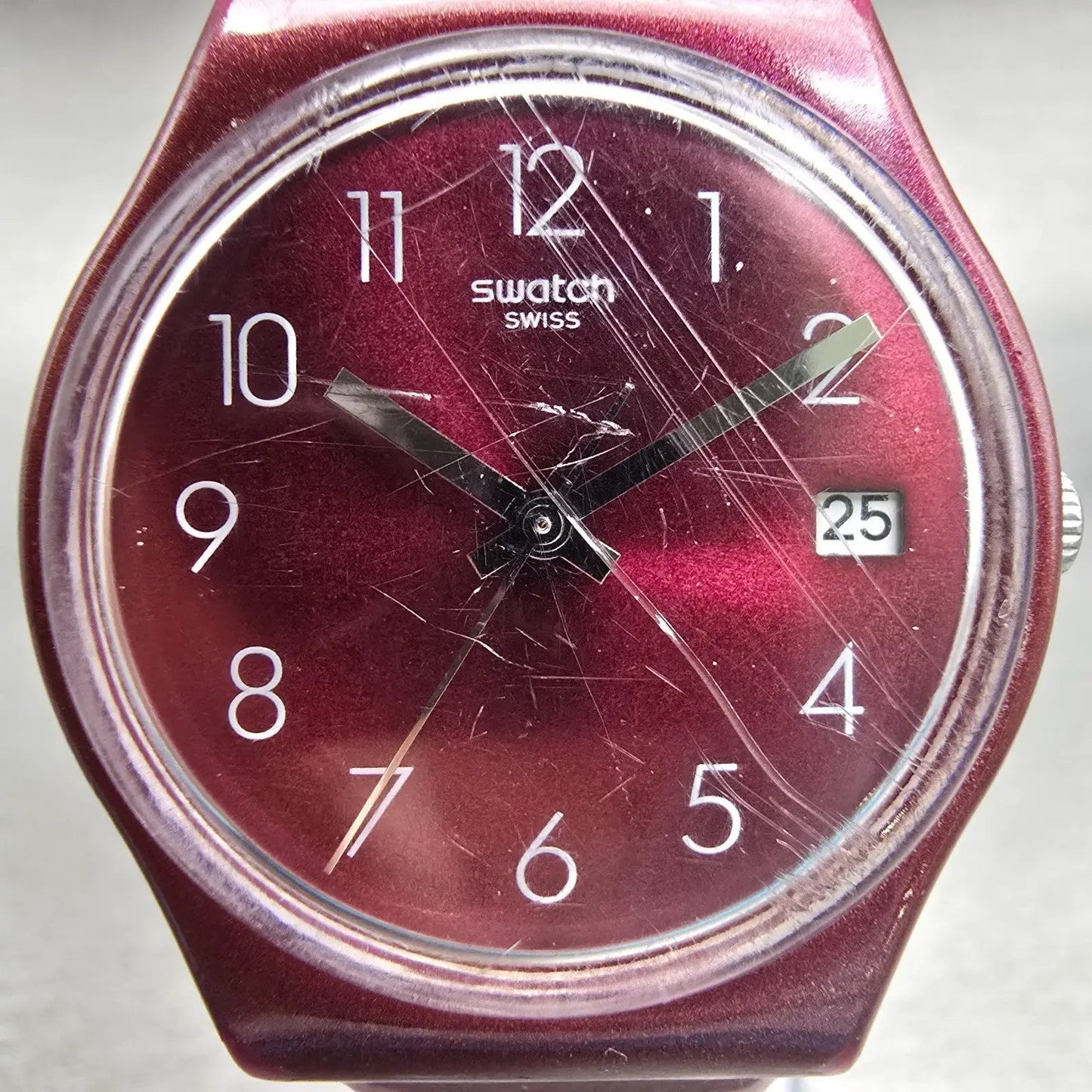 Swatch REDBAYA Watch Women Red Dial Red Tone Date Round GR405 New Battery1
