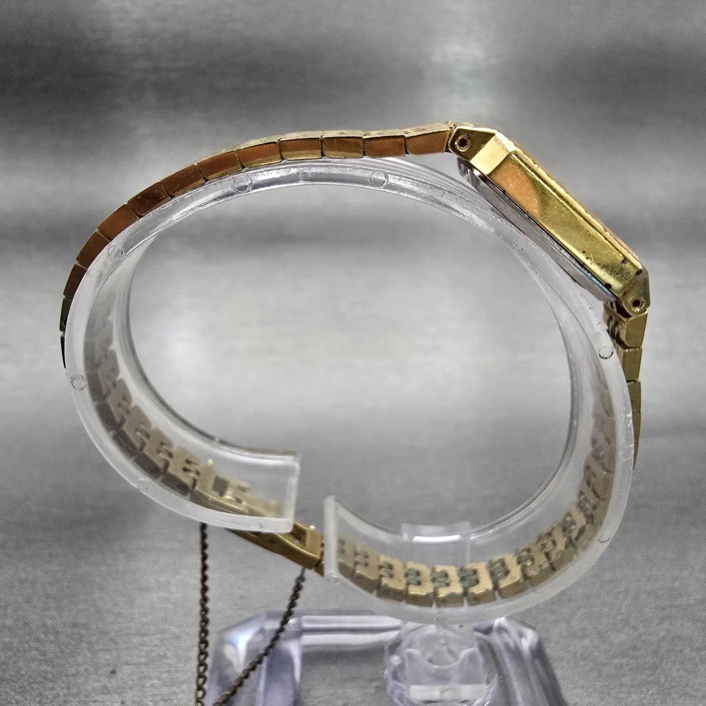 Seiko Watch Women 12mm Gold Dial Gold Tone Rectangle 1320-5029 New Battery VTG F8