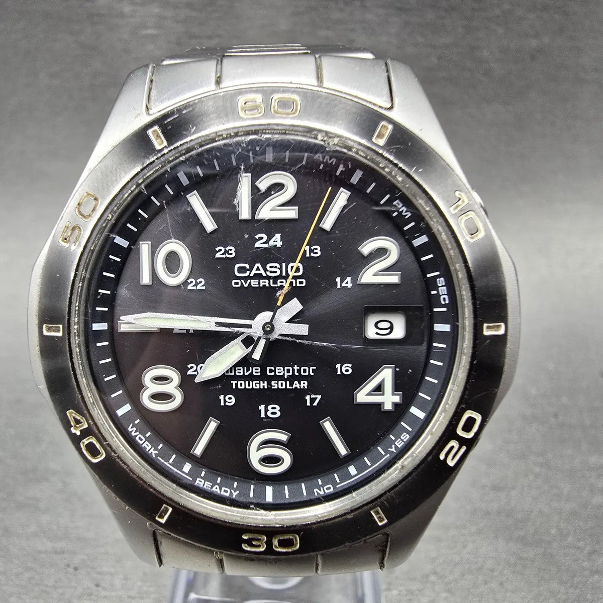 Casio Overland Watch Men 42mm Black Dial Steel Date Solar Round OVW-110 READ!!!J5