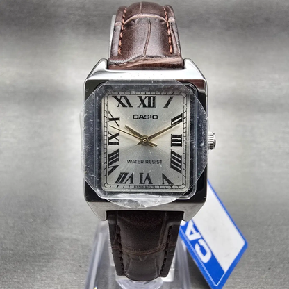 Casio Tank Watch Women 22mm Silver Dial Silver Tone Rectangle LTP-V007 New Batt0