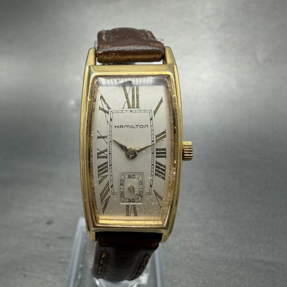 Hamilton Tank Watch Women 18mm Gray Dial Gold Tone Rectangle New Battery0