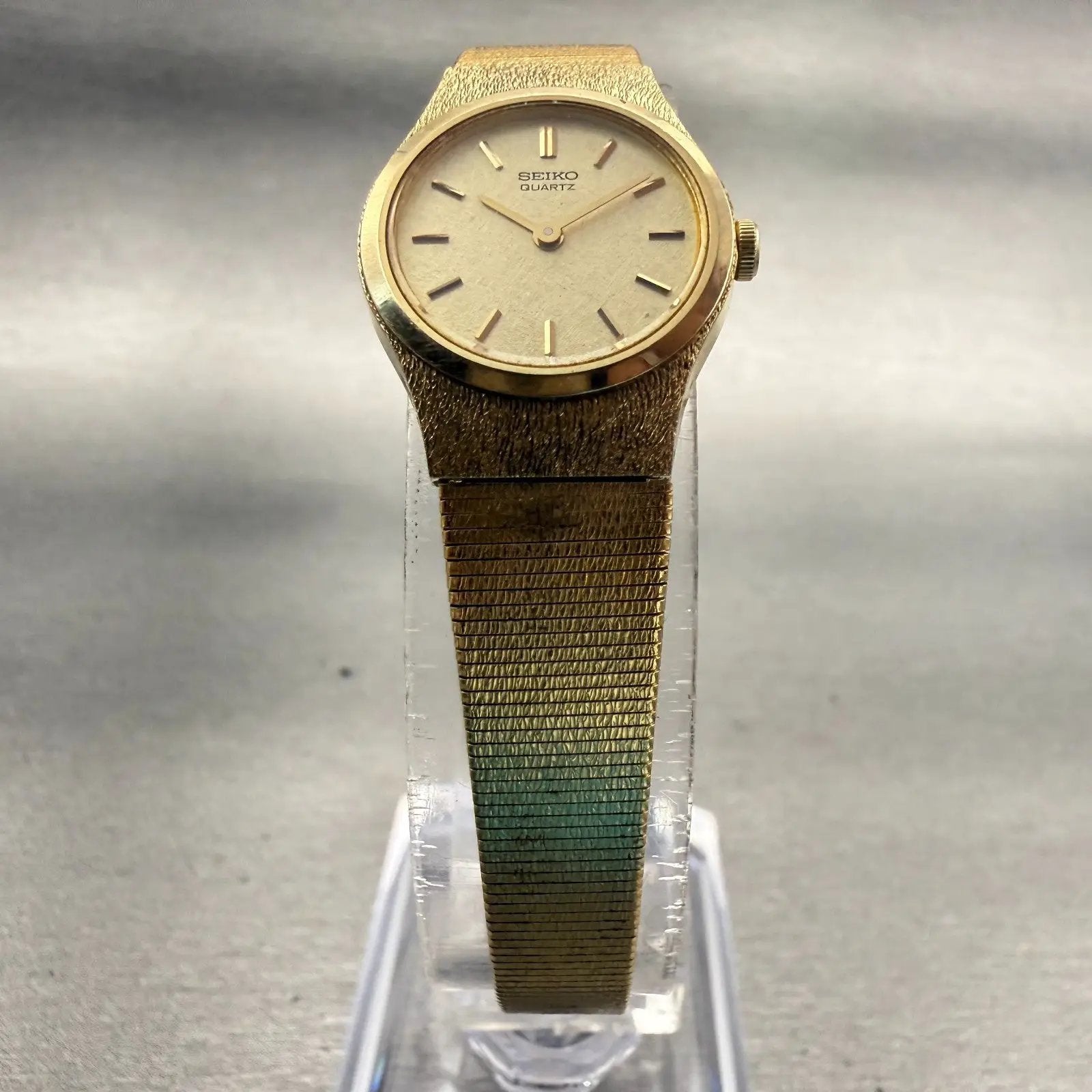 Seiko Watch Women 19mm Champagne Dial Gold Tone Round 2C20-0029 New Battery VTG5