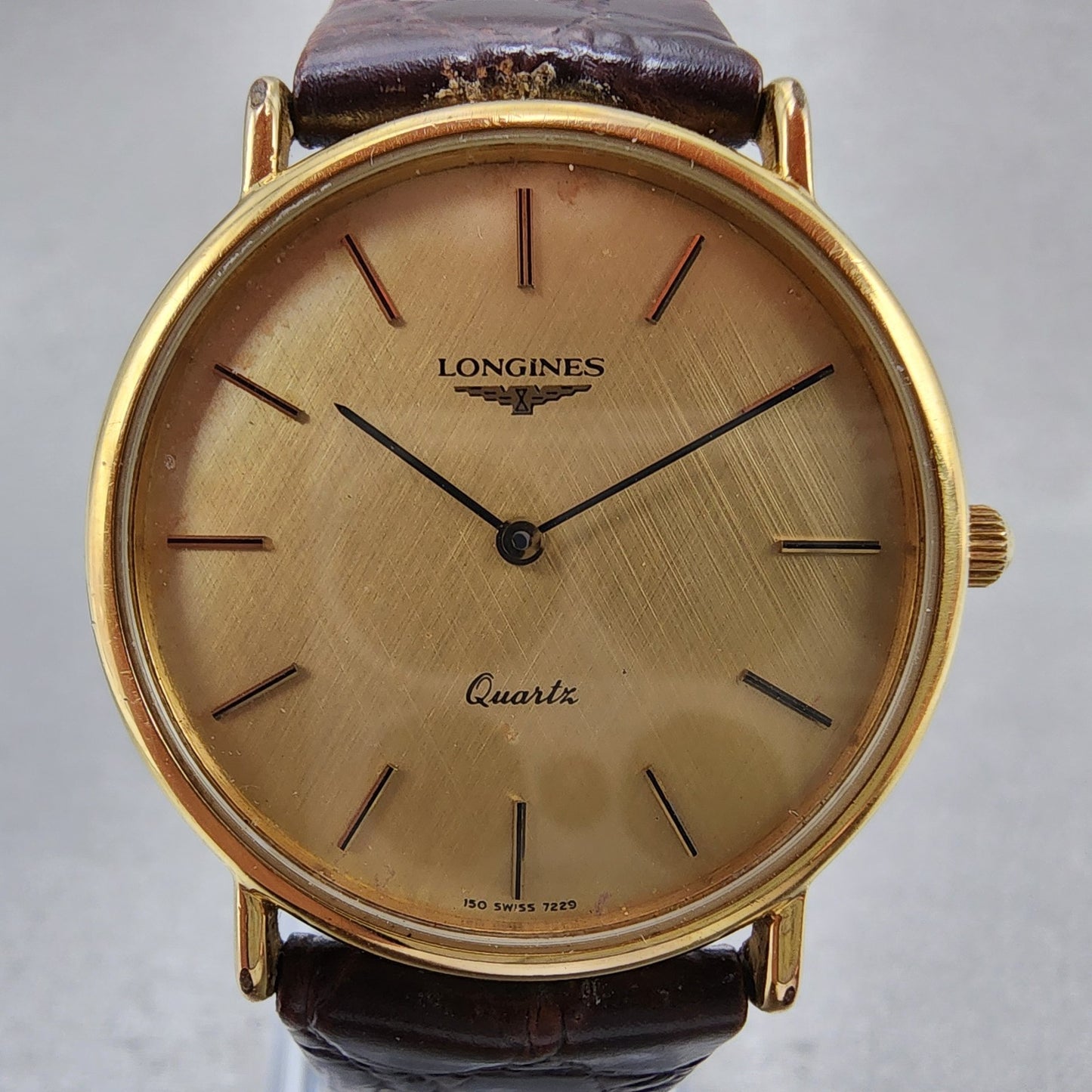Longines Watch Men 32mm Gold Dial Gold Tone Round 150 7229 New Battery VTG1