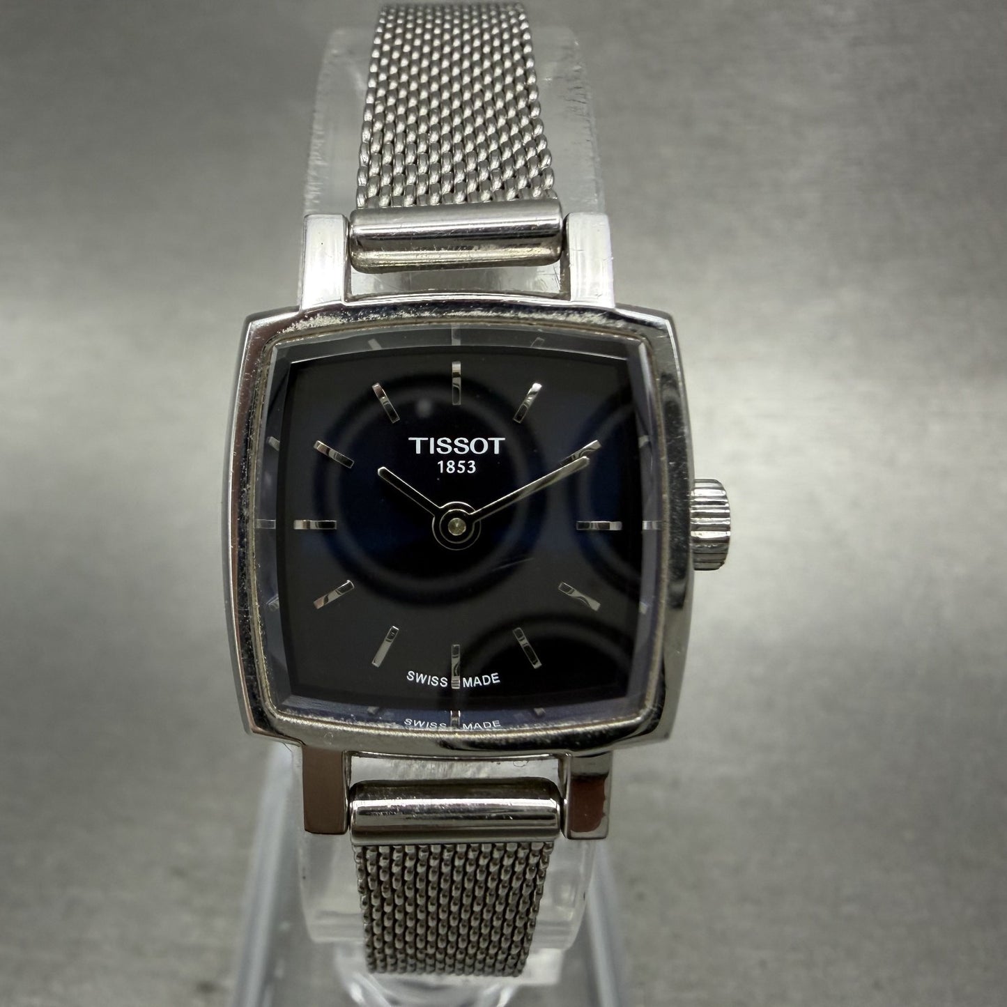 Tissot Tank Watch Women 20mm Blue Dial Steel Rectangle Mesh Band New Battery0