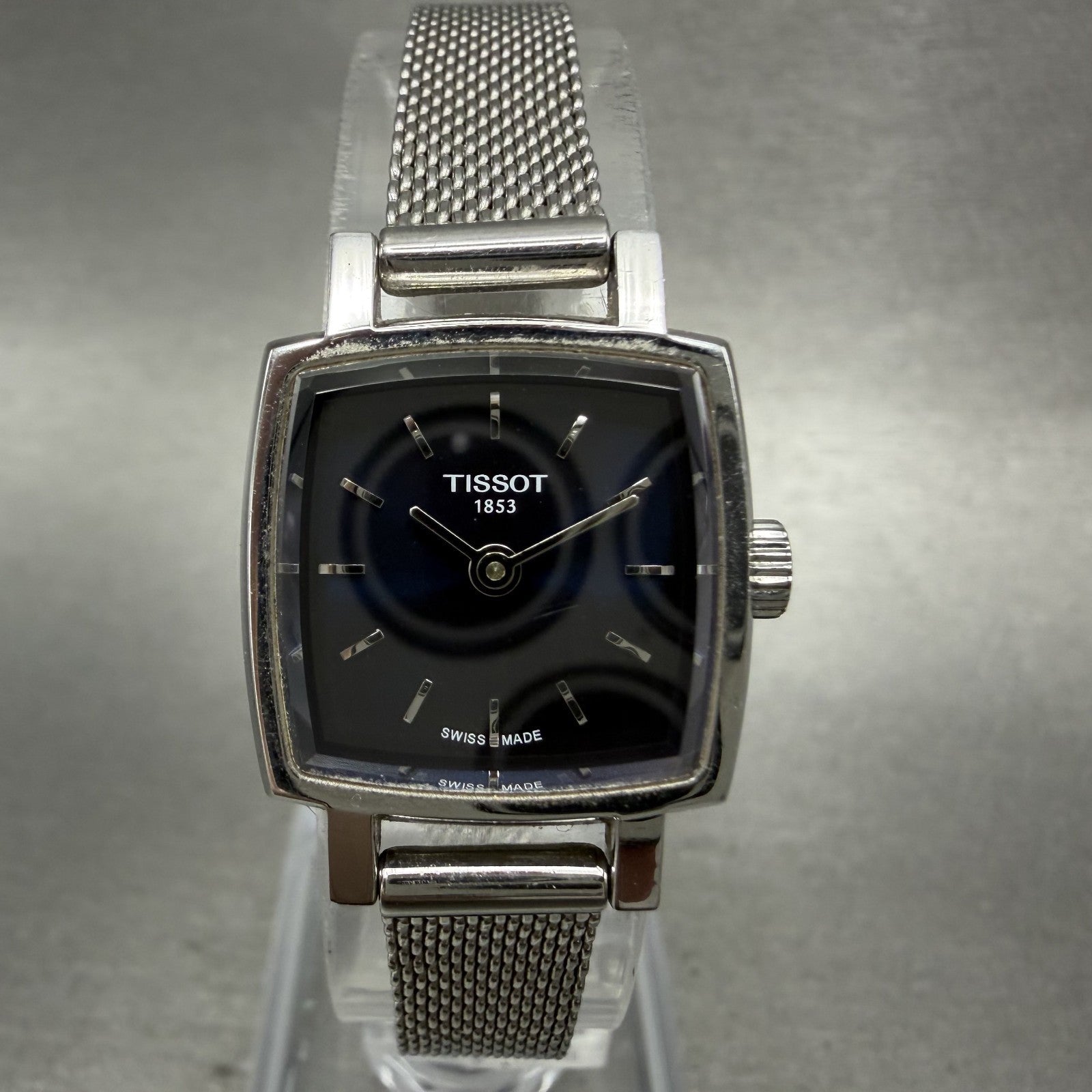 Tissot Tank Watch Women 20mm Blue Dial Steel Rectangle Mesh Band New Battery0