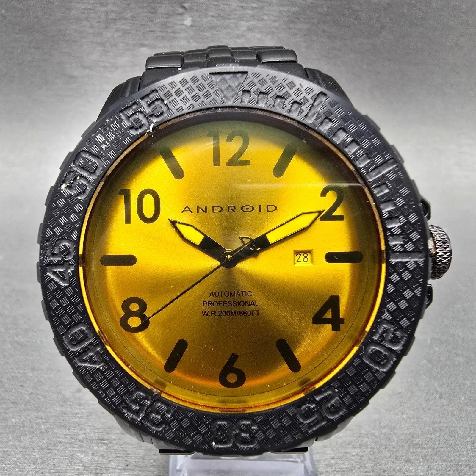 Android Trans 48 Automatic Watch Men 51mm Yellow Dial Black Tone Date Round Runs0