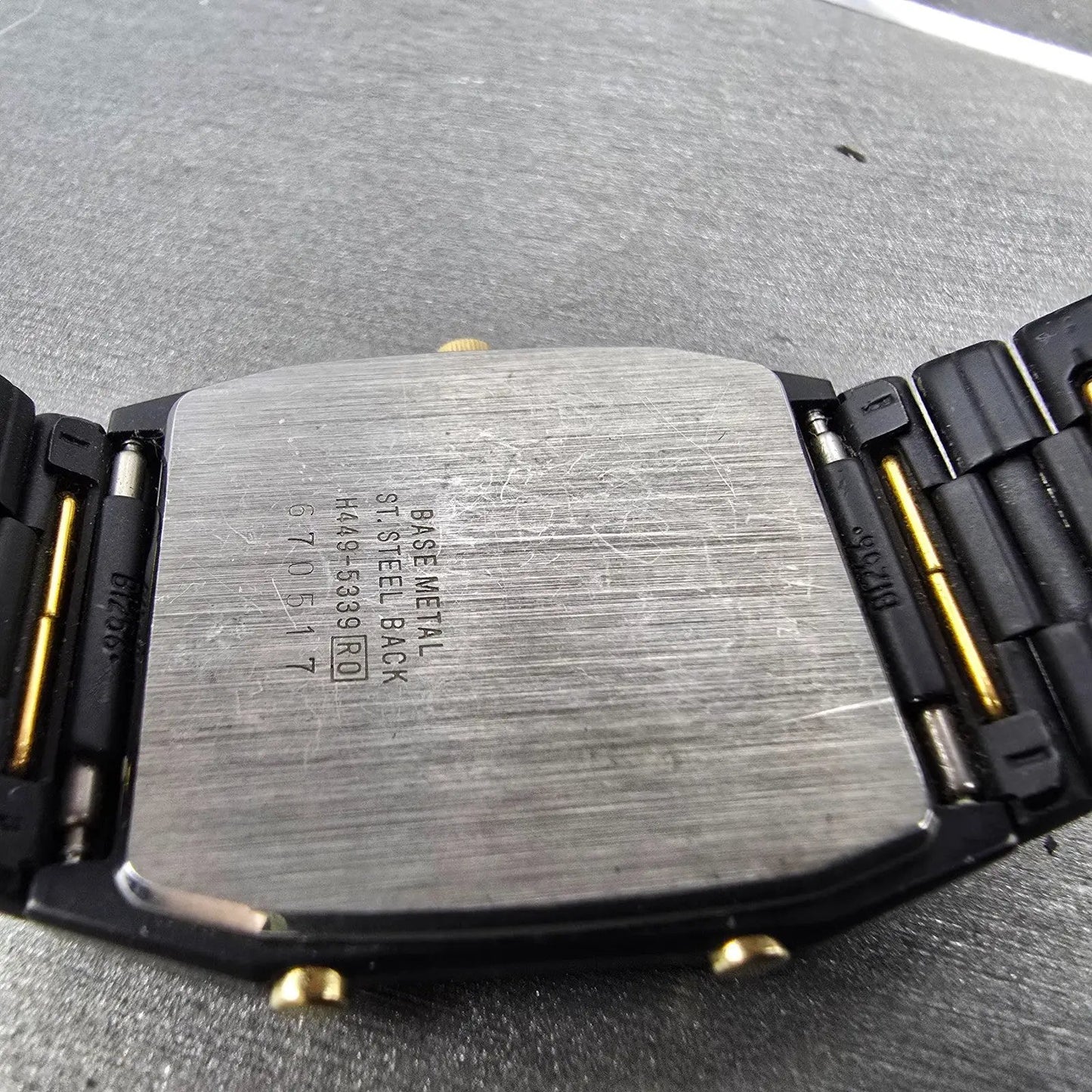Seiko Analog Digital Watch Men 29mm Black Gold Alarm Chrono H449-5339 PARTS VTGK8