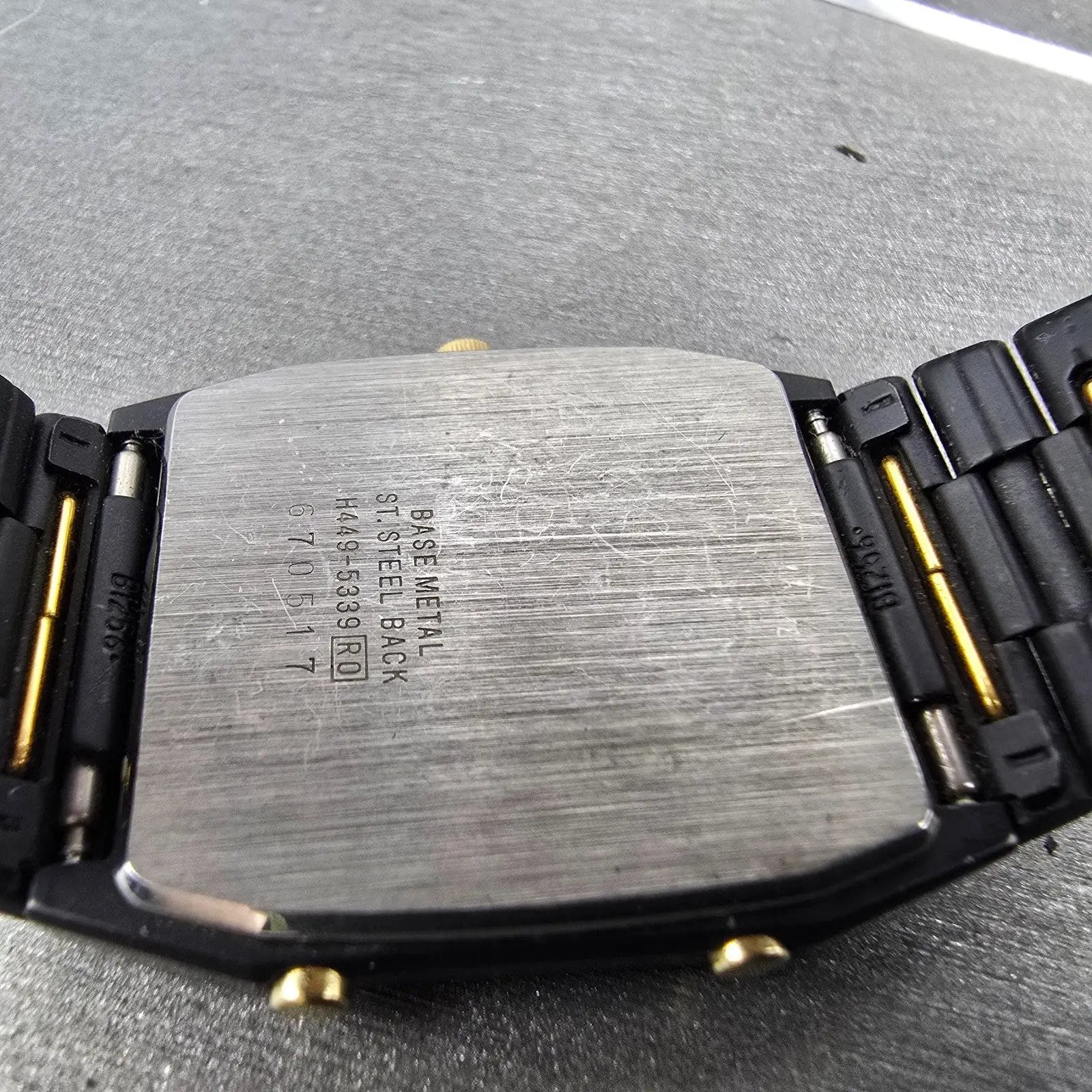 Seiko Analog Digital Watch Men 29mm Black Gold Alarm Chrono H449-5339 PARTS VTGK8