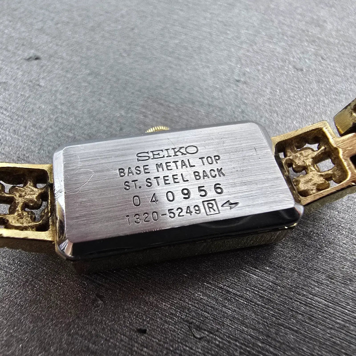 Seiko Tank Watch Women 13mm Black Dial Gold Rectangle 1320-5249 New Battery JP9