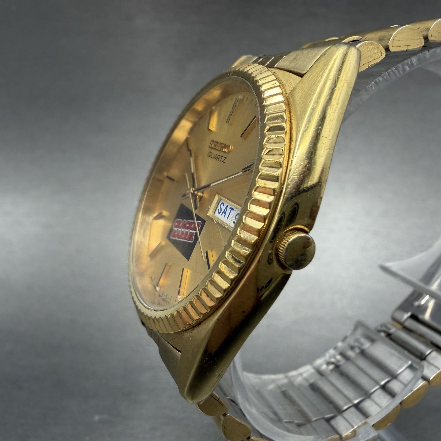 Seiko President Watch Men 36mm Champagne Dial Gold Tone Daydate Round New Batt H2