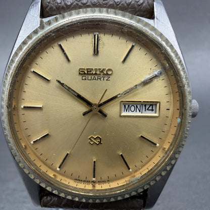 Seiko SQ President Watch Men 36mm Gold Dial Two Tone Daydate Round 5Y238A69 A11
