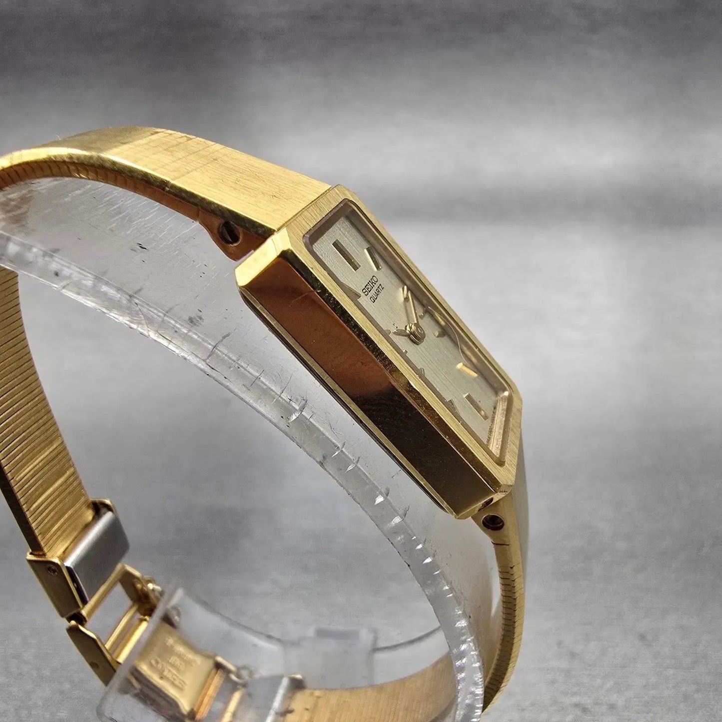 Seiko Watch Women 13mm Gold Dial Gold Tone Rectangle 1320-5780 New Battery VTG3