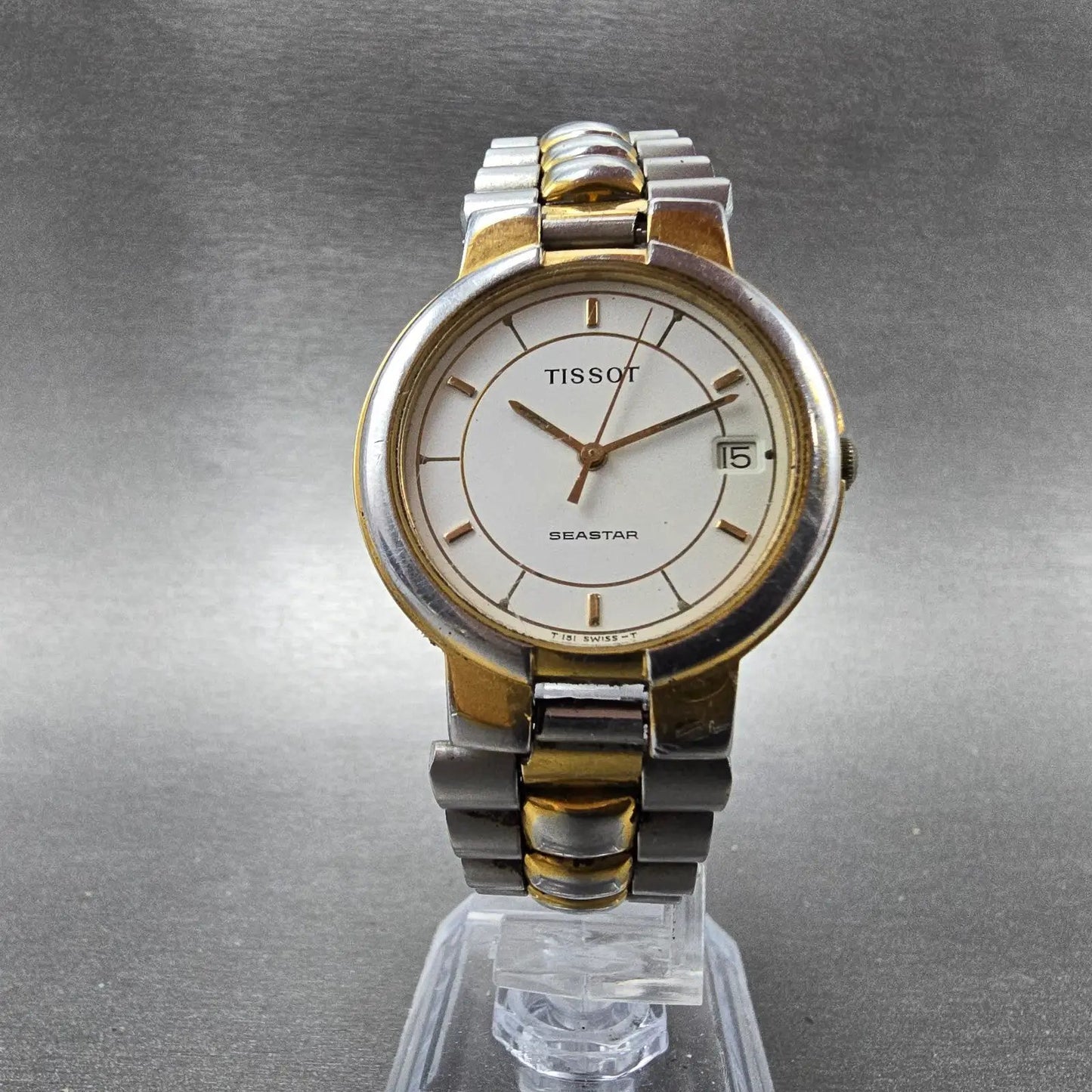 Tissot Seastar Watch Men 32mm White Dial Two Tone Date Round T251 New Battery D5
