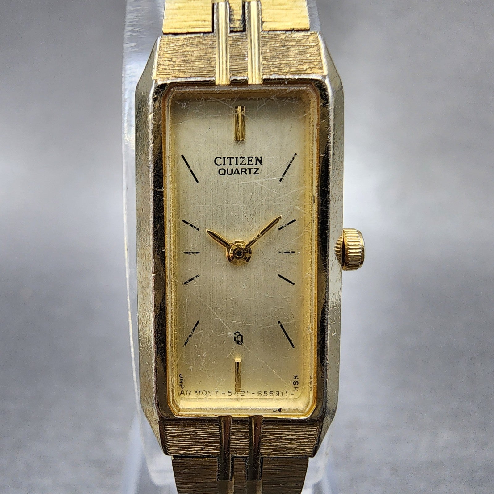 Citizen CQ Tank Watch Women 13mm Champagne Dial Gold Tone 6421S18523 NewBattery1