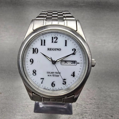 Reguno Solar-Tech Watch Men 36mm White Dial Silver Daydate E101-S028221 Works1