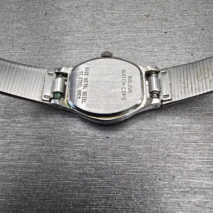 Bulova Watch Women 17mm Silver Dial Silver Tone Gemmed Round 91L09 New Battery10