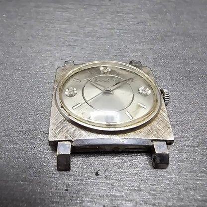 Bulova Tank Watch 28mm Men Silver Dial White Gold Filled Diamond Manual M6 PARTS3