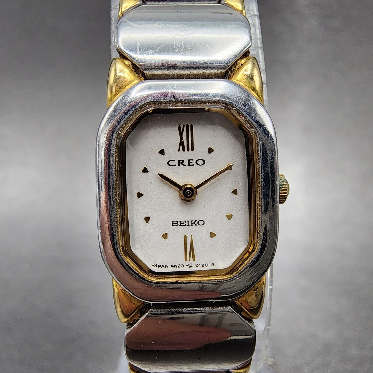 Seiko Creo Watch Women 16mm White Dial Two Tone Rectangle 4N205022 New Battery1