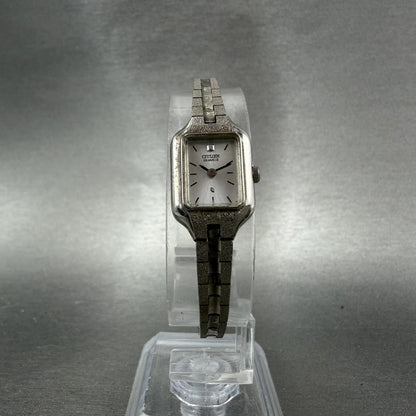 Citizen CQ Watch Women 13mm Silver Dial Silver Tone Rectangle New Battery TDW5