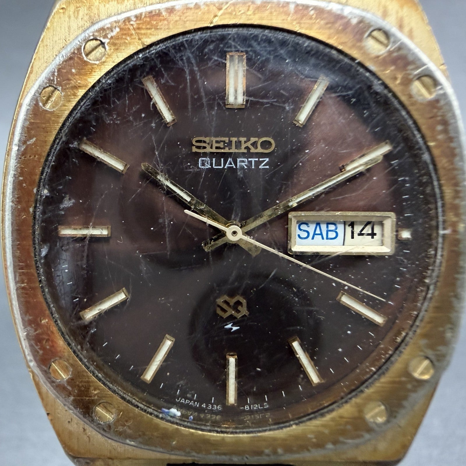 Seiko SQ Watch Men 36mm Brown Dial Gold Tone Daydate 4336-8129 New Battery1