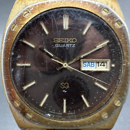 Seiko SQ Watch Men 36mm Brown Dial Gold Tone Daydate 4336-8129 New Battery1