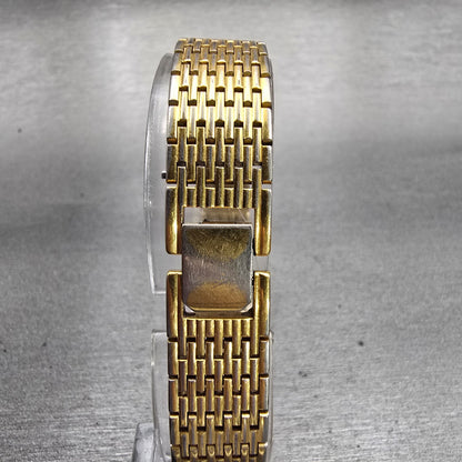 Seiko Watch Women 13mm Gold Dial Gold Tone Rectangle 2E20-6700 New Battery VTG7
